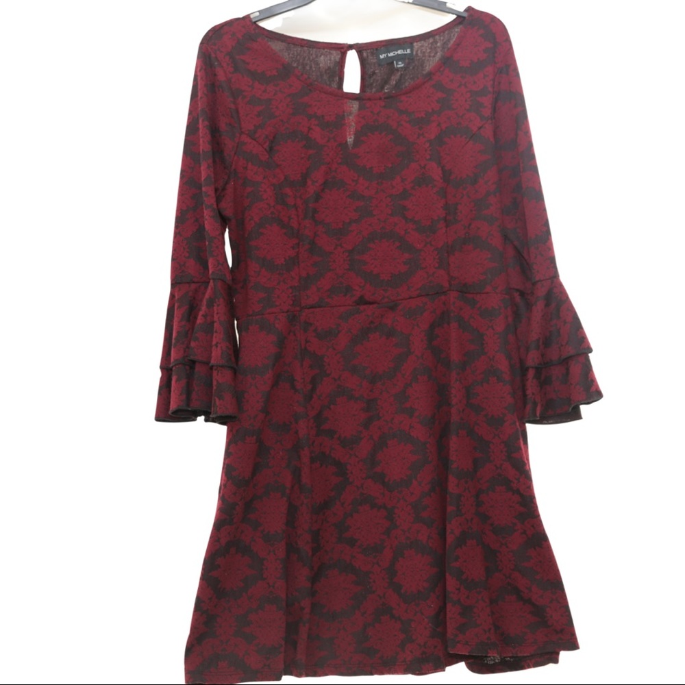 Burgundy Dress with Bell Sleeves